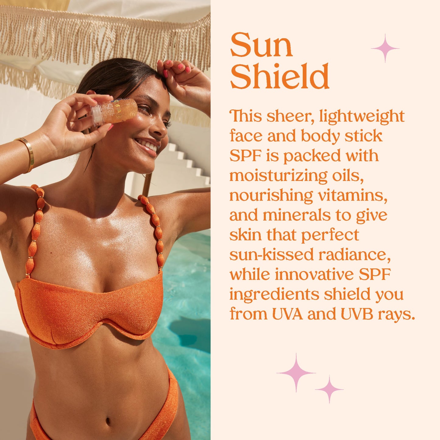 Kopari Sun Shield On-The-Glow Sheer Sunscreen Stick SPF 40, Sweat and Water Resistant Roll On Sunscreen For Face and Body with V