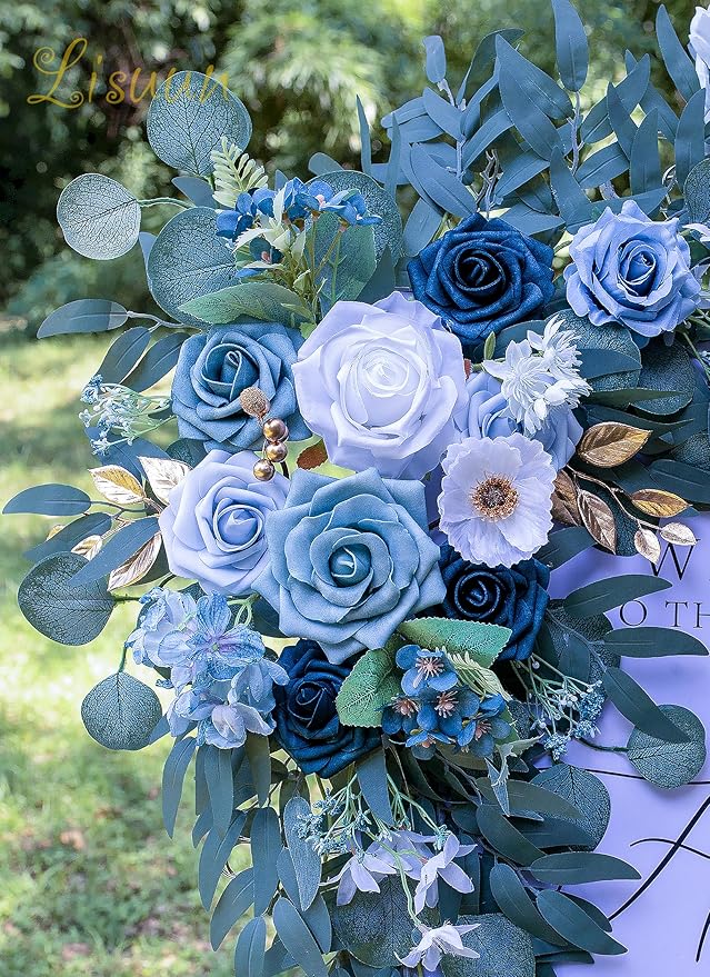 Wedding Arch Flowers, Artificial Floral Decor for Wedding Ceremony & Reception, Standard Size Large Flower Swag Set for Backdrop & Welcome Sign, Pack of 2 (Gray Blue)