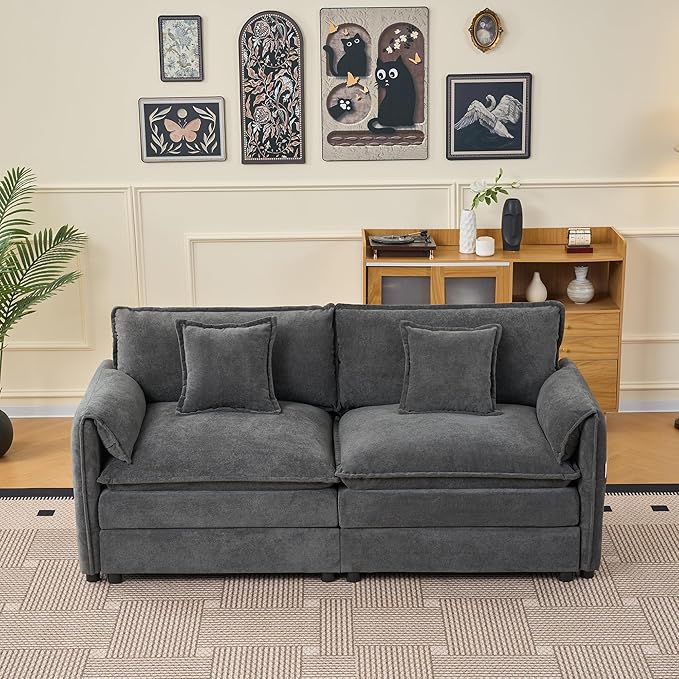 RENDGO 76" Modular Sectional Sofa, Chenille Cloud Couch for Living Room & Apartment, Deep Seat Comfort, Flexible Loveseat Combination Sofa for Home & Office,Grey