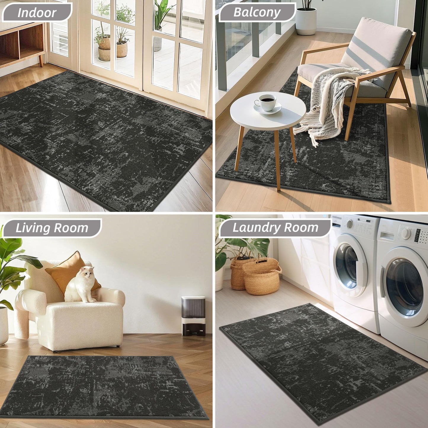 BEQHAUSE Dirt Trapper Door Mat 24"x36" Non-Slip Door Mats Washable Entryway Rugs Stain Resistant Doormat Absorbent Welcome Floor Mat for Front Back Door, Muddy Wet Shoes & Paws,Dark Grey