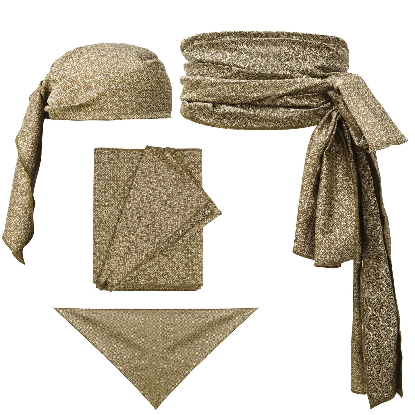 KUOIN Pirate Sash Bandana 2 PCS, Medieval Linen Costume Accessory Waist Belt Headband Head Scarf (Brocade-03)
