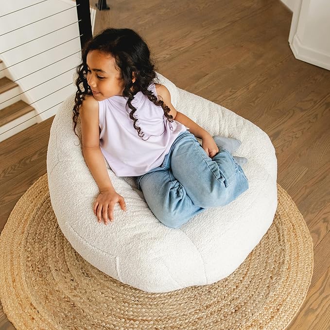 Big Joe Cloudberry Kids Foam-Filled Bean Bag Chair, Icing Teddy Boucle