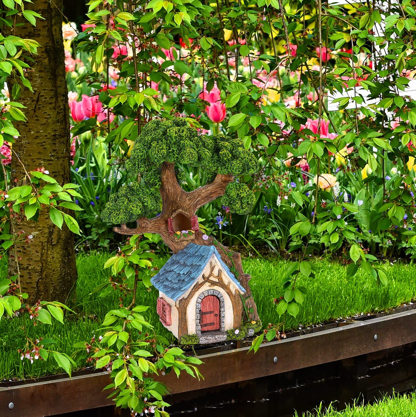 Mood Lab Fairy House - Fairy Garden Miniature Tree House - 8.5 Inch Tall Outdoor Decor for Fairies Figurines