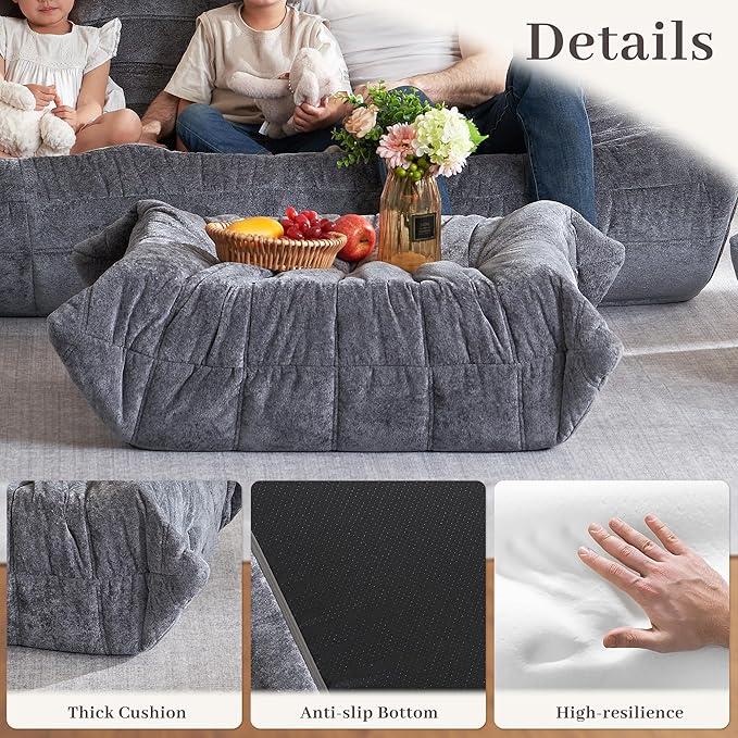 HABUTWAY Bean Bag Ottoman,Foot Rest,Fireside Chair Memory Foam Lazy Bean Bag Sofa for Living Room,Bedroom,Dorm,Office (Ottoman-Grey)