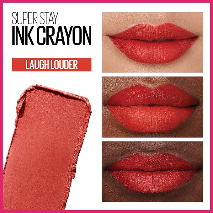 Maybelline SuperStay Ink Crayon Matte Longwear Lipstick With Built-in Sharpener, Laugh Louder, 0.04 Ounce