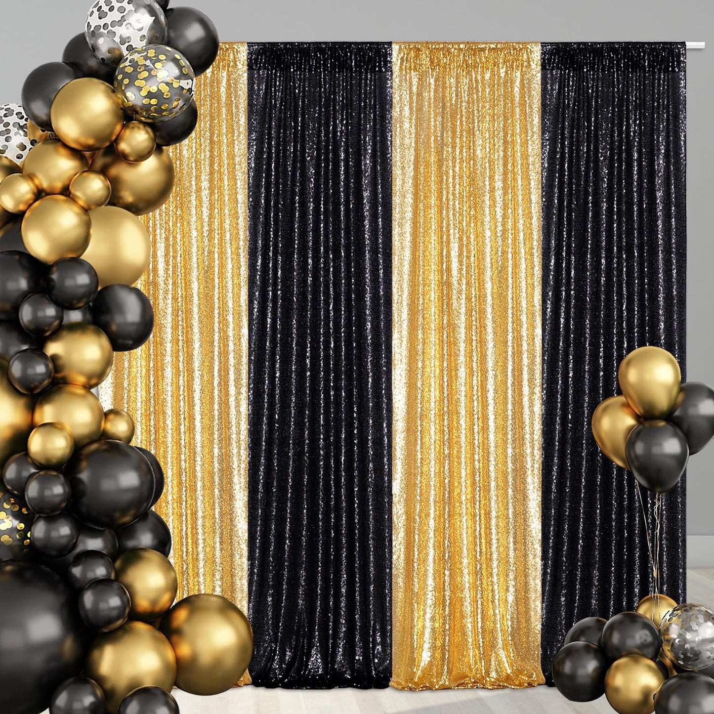Poise3EHome Gold Sequin Backdrop Curtains, 2 Panels Gold Sequin Backdrop, 2FTx8FT Sequin Curtains for Party Wedding Sequence Backdrop
