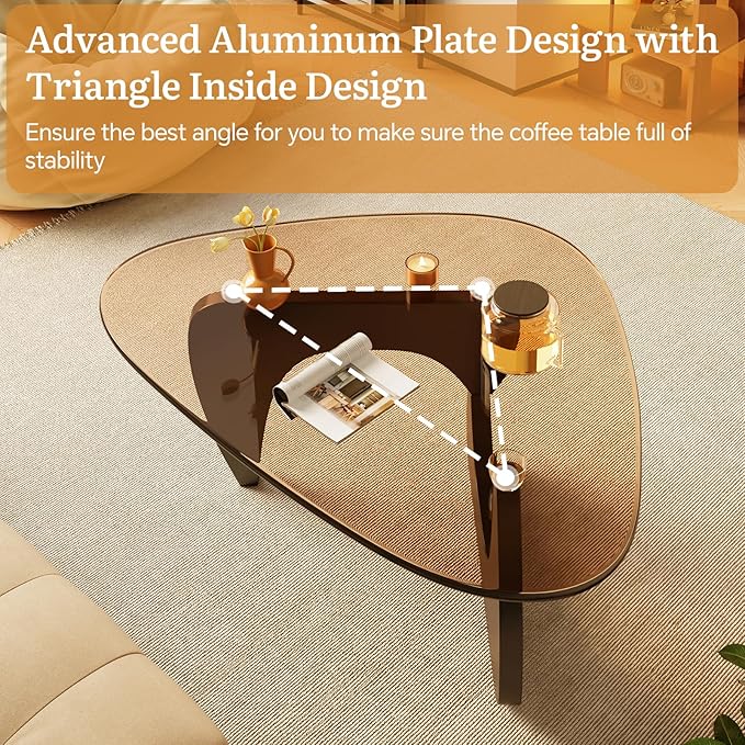 LUCKIIA Coffee Tables Glass Small Farmhouse Coffee Table Mid-Century Modern Wood Center Table for Living Room, Black Brown, 45 Inch