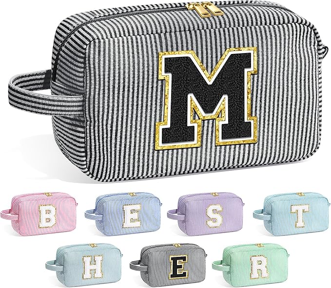 YOOLIFE Preppy Stuff Tween Girls Gifts - Teen Girl Gifts, Gifts for Teen Girl, Year Old Girl Gifts, Personalized Birthday Gifts for Girls, Monogram Initial Makeup Bag for Teens Girls Kids M