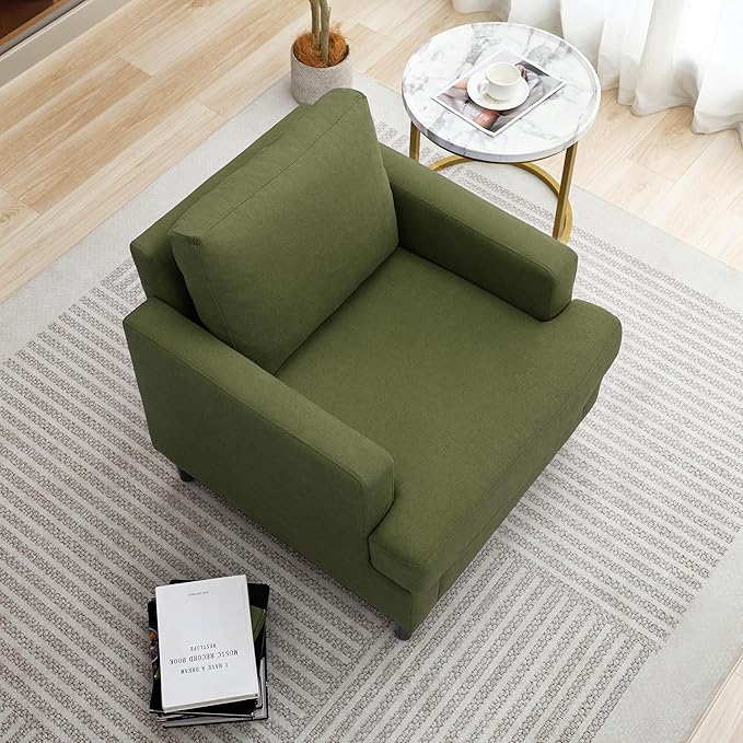 Weture Mid-Century Accent Chair,Modern Linen Fabric Armchair for Living Room,Comfy Upholstered Reading Accent Chairs for Bedroom,Single Sofa Chair with Wood Legs (Green, 1 Pack)
