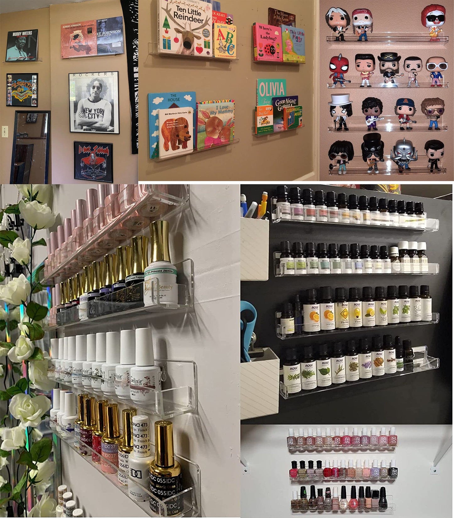 6 Pack Nail Polish Shelves for Wall,Hanging Clear Acrylic Nail Polish Rack Wall Mounted Shelf for Nail Salon Wall Essential Oil