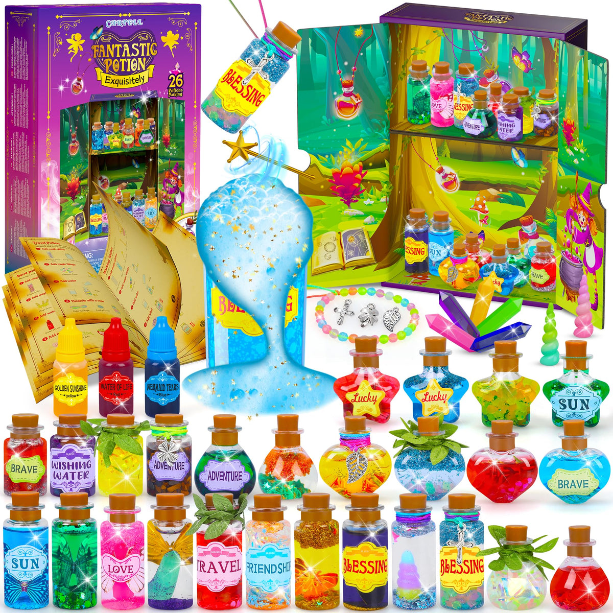 CARTELL Fairy Magic Potions Kit for Kids, Upgraded 26 DIY Mixed Magic Wizard Potion Bottles, Mystery Potions Craft Kit, Christmas Decorations Birthday Gifts for Age 6 7 8 9 10+ Year Old Girls Boys