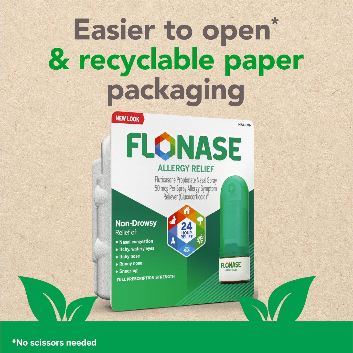 Flonase Allergy Relief Nasal Spray, 24-Hour Non-Drowsy Multi-Symptom Relief 144 Sprays, Bonus Pack of Tissues