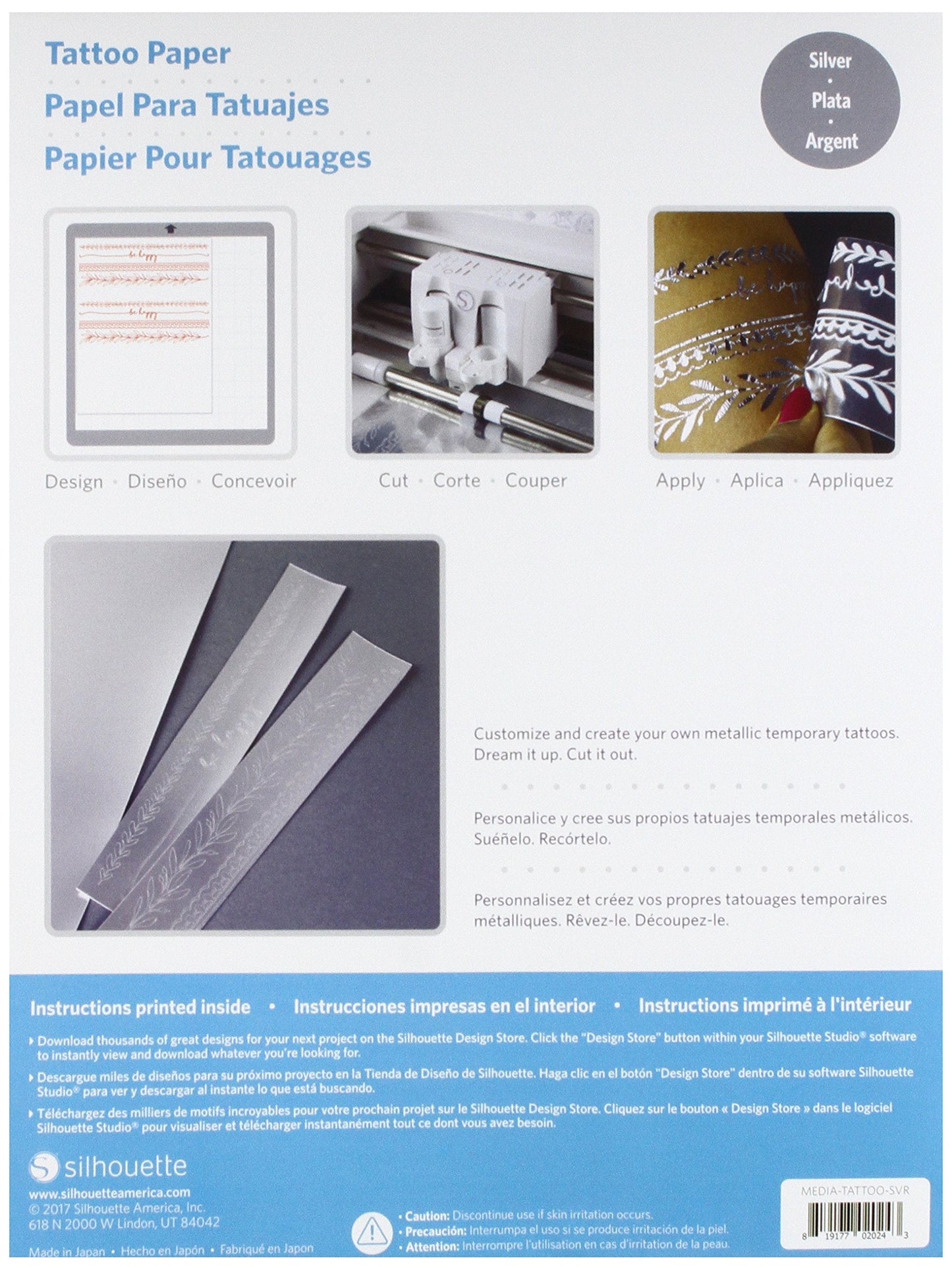 Silhouette America Silver Silhouette 8.5X11 Temporary Tattoo Paper 2/Pkg