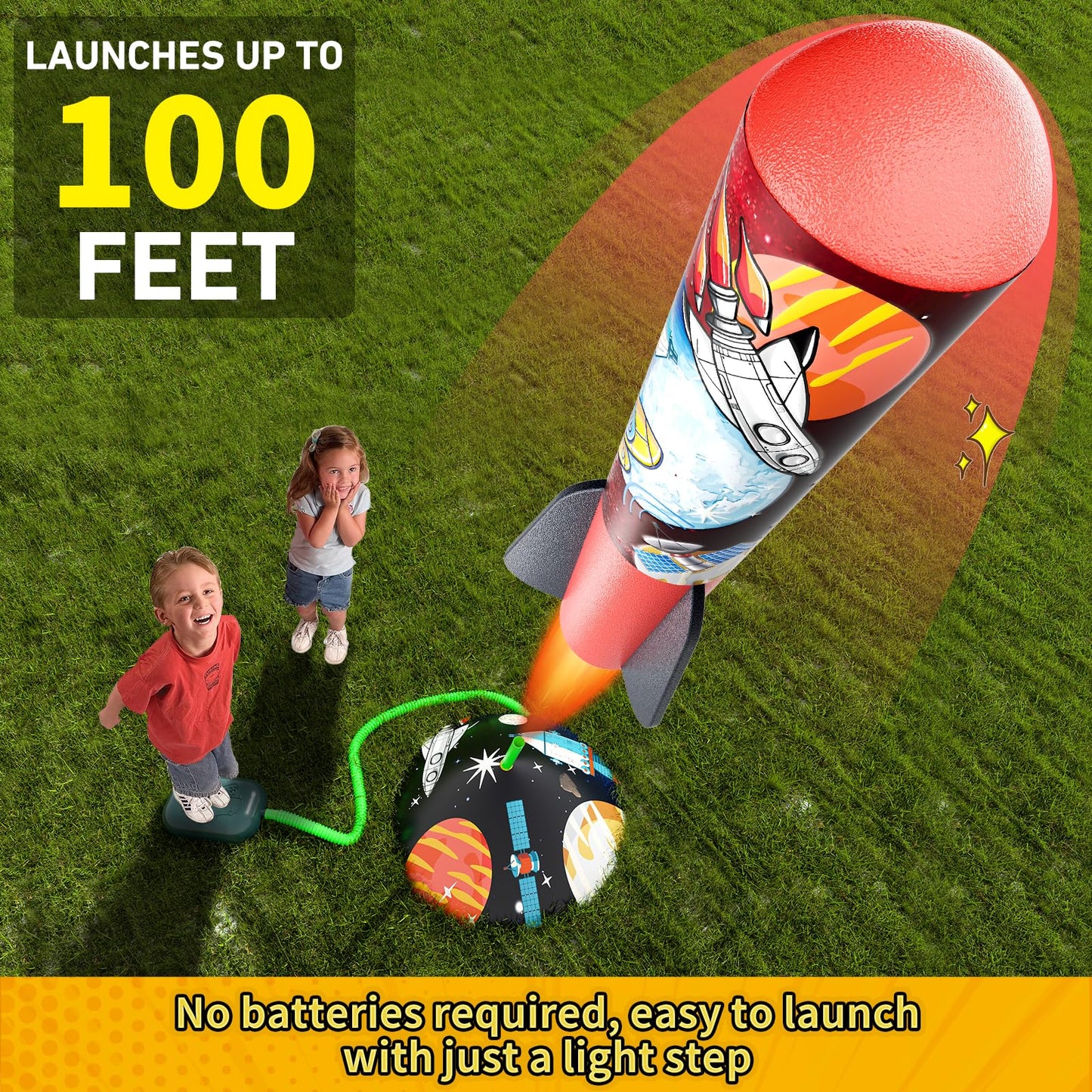 Otoseth Toys Rocket Launcher for Kids - Launch up to 100 Ft, 8 Multi-Color Foam Rockets & Adjustable Launch Stand, Kids Outdoor Toys, Birthday Toys for Kids Boys Girls Age 3+ Years Old