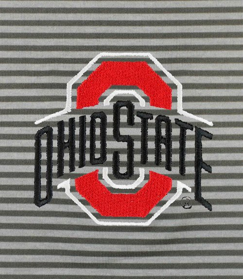 Vantage Apparel Men's Collegiate Premium Stretch Fit Striped Polo, Ohio State Buckeyes, Dark Gray, XX-Large