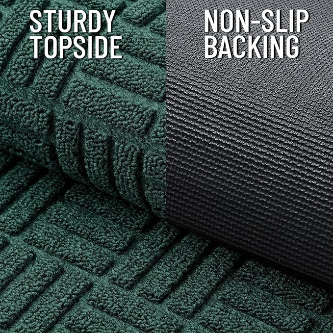 OLANLY Front Door Mat Outside Entrance 71x47, Absorbent, Heavy Duty Sturdy Natural Rubber Doormat Indoor Outdoor, Non-Slip, Stain and Fade Resistant, Low Profile Floor Mat for Entryway, Black Green