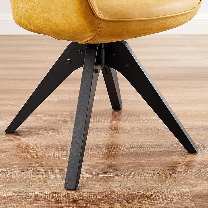 Art Leon Dining Chair, Mid Century Modern Faux Leather Upholstered Swivel Dining Room Chair with Wood Legs, Leisure Side Chair with Arms for Living Room, Yellow Brown