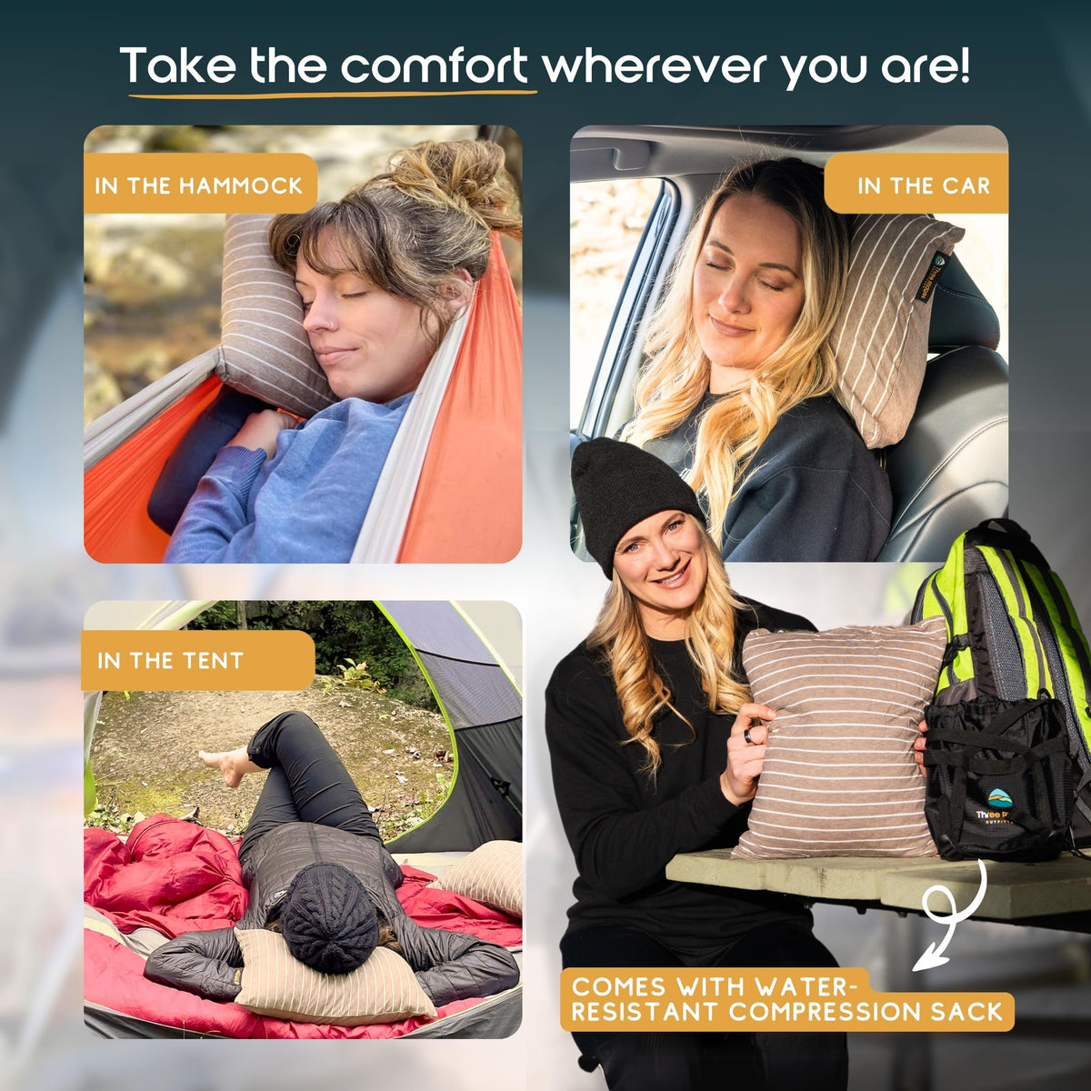Three Ridges Outfitters Latex Foam Adventure Pillow - Compressible, Adjustable, Camping, Roadtrip, Airplane, Travel, Camping Essential