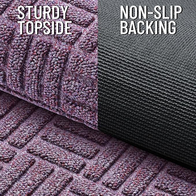 OLANLY Front Door Mat Outside Entrance 33x21, Absorbent, Heavy Duty Sturdy Natural Rubber Doormat Indoor Outdoor, Non-Slip, Stain and Fade Resistant, Low Profile Floor Mat for Entryway, Violet