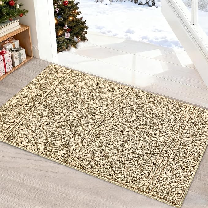 REFETONE Indoor Doormat, Front Back Door Mat 36"x60" Absorbent Rubber Backing Non Slip Door Mats, Low-Profile Resist Dirt Entrance Rugs, Machine Washable Door Rug Inside Floor Mat for Entryway, Beige
