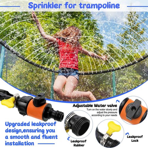 Halloscume 70 Pcs Trampoline Accessories Kit, Trampoline Ladder 49.2 ft LED Trampoline Lights Trampoline Sprinkler, 8 Trampoline Stakes, Spring Pull Tool, 51 Water Balls and Trampoline Basketball Hoop