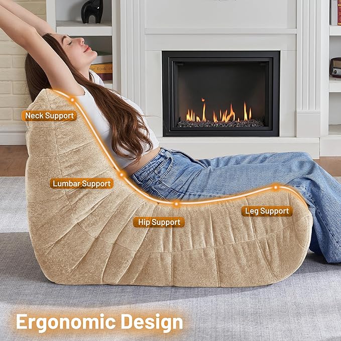 HABUTWAY Bean Bag Chair, Giant Bean Bag Chairs for Adults, Bean Bag Sofa with Filler Faux Fur, Memory Foam Bean Bag Couches Fireside Lazy Sofa for Living Room, Bedroom, Office (Khaki)