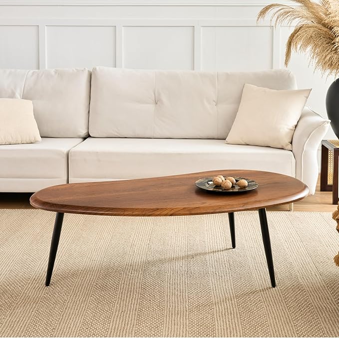 Saint Mossi Modern Coffee Table for Living Room, Mid-Century Mango Shaped Wood Coffee Table, Center Table for Small Space, Downward Edge, D47xW23.6xH15, Espresso