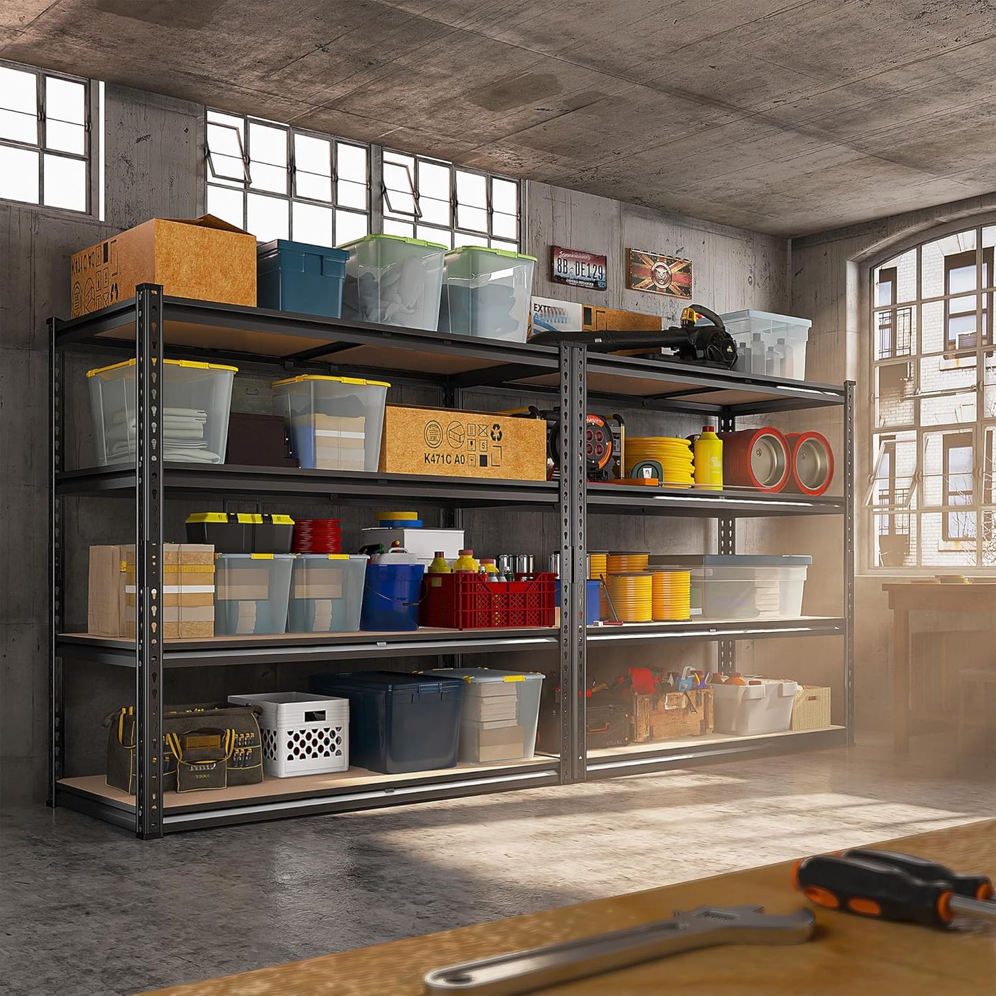 REIBII 40" W Garage Shelving 2000LBS Storage Shelves Adjustable Metal Shelving Heavy Duty 4 Tier Garage Shelves 60" H Metal Shelves for Closet Pantry Kitchen Warehouse 40" W × 20''D × 60''H