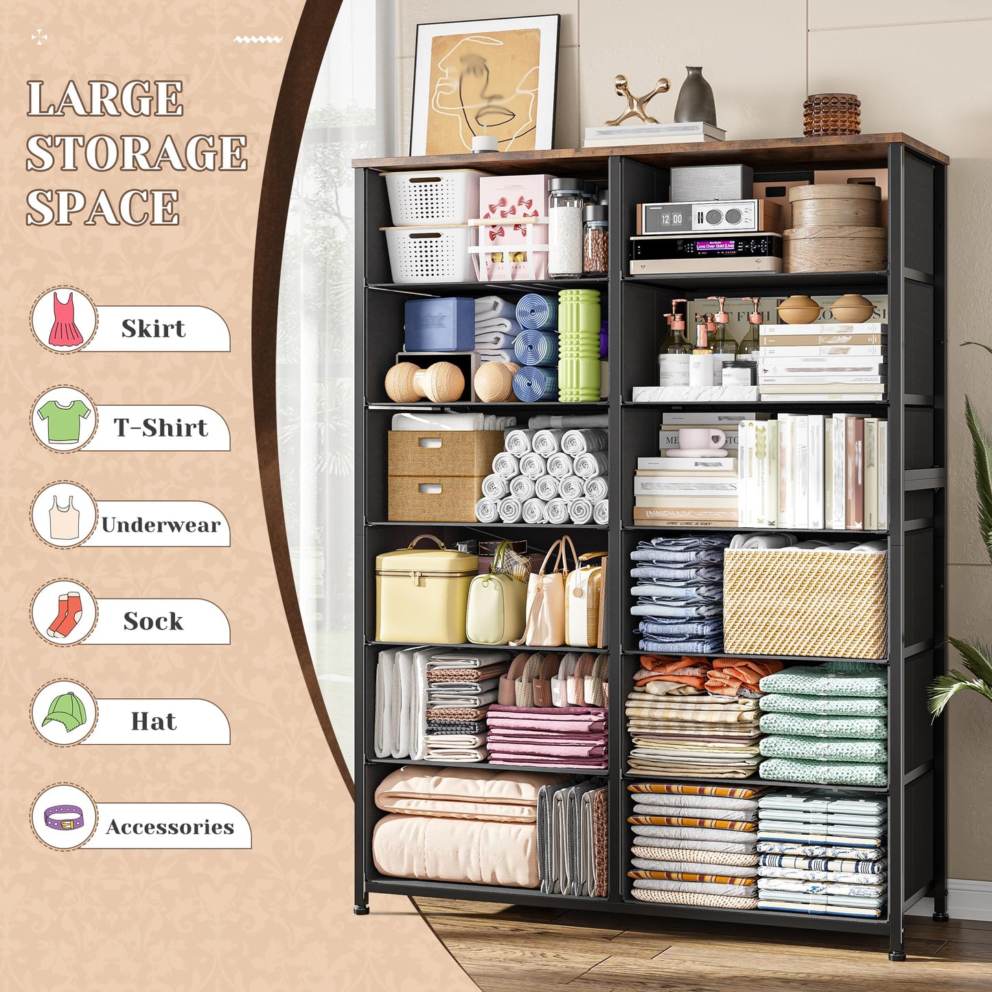 Romorgniz 12 Drawers Dresser for Bedroom, 52.2''H Tall Dresser for Closet, Dressers & Chests of Drawers with Wooden Tabletop, Metal Frame, Dressers for Bedroom, Hallway,Closet, Rustic Brown