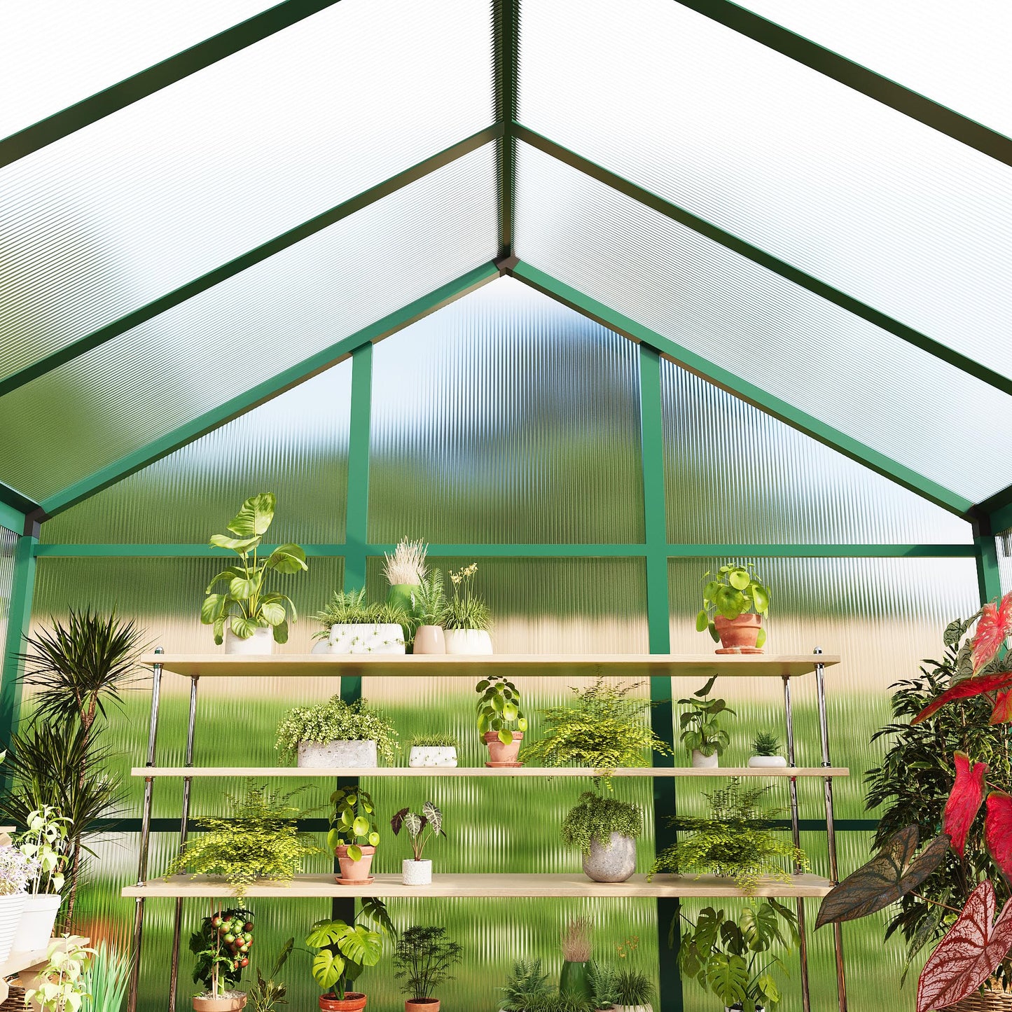 IDEALHOUSE 6×6 FT Greenhouse, Large Walk in Greenhouses for Outdoors and Garden Planting, Polycarbonate Greenhouse with Enhanced Aluminum Frame, Green Houses with Quick Setup Structure and Roof Vent