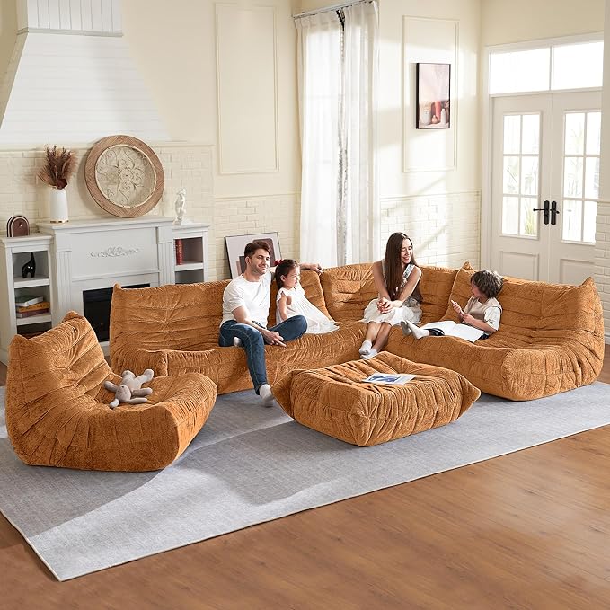 HABUTWAY Bean Bag Chair, Memory Foam Bean Bag Chairs for Adults, Fireside Corner Chair Lazy Floor Corner Sofa for Living Room, Bedroom, Dorm, Office (Brown)