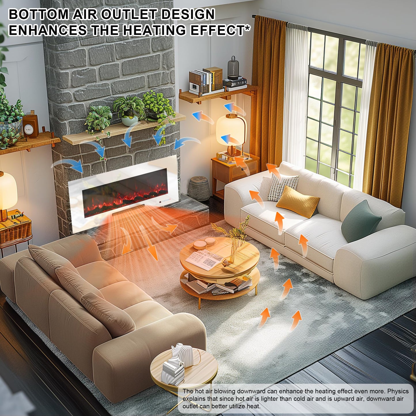 Dreamflame 50" Electric Fireplace, Recessed & Wall Mounted Fireplace Heater 13 * 13 Colors Flame &Fuel Bed w/5 Dimmer, Touchscreen &Remote Control Temp, Overheating Protect, Hardwired, 1500W, White