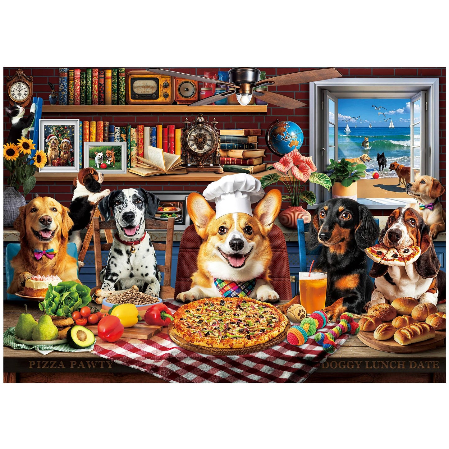 BenBen Puzzles for Adults 500 Pieces, Dogs' Dinner Party, Dog Jigsaw Puzzle with Letters on Back, Funny Animal Puzzle, Challenging Puzzles for Family Game Night, Home Décor