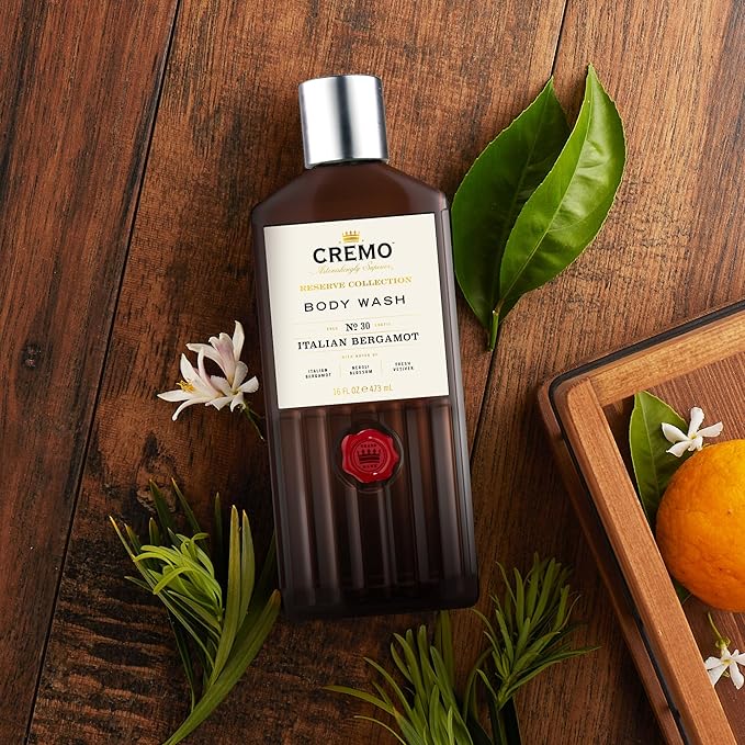 Cremo Body Wash Men, Notes of Italian Bergamot, Neroli Blossom, and Fresh Vetiver, Rich-Lathering Italian Bergamot, 16 Fl Oz