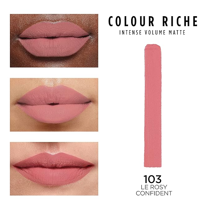 L'Oreal Paris Colour Riche Intense Volume Matte Lipstick, Lip Color Infused with Hyaluronic Acid for up to 16hr All Day Comfort, Le Rosy Confident, 0.06 Oz
