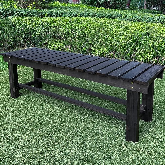 LSPYYDS Outdoor Garden Bench, 3-Person Wood Patio Bench Weatherproof Outdoor Backless Bench, Anti-Corrosion and Anti-Rust Garden Benches for Garden Lawn Porch Park Backyard (Black,47.25''/120cm)