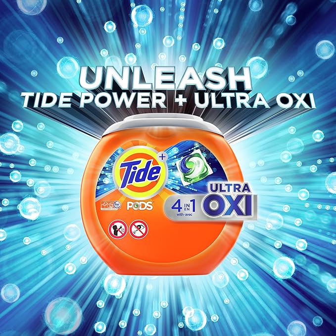 Tide 4-in-1 Ultra Oxi PODS Laundry Detergent Pacs, 85 Count, HE Compatible, Built in Pre-treater for Stains