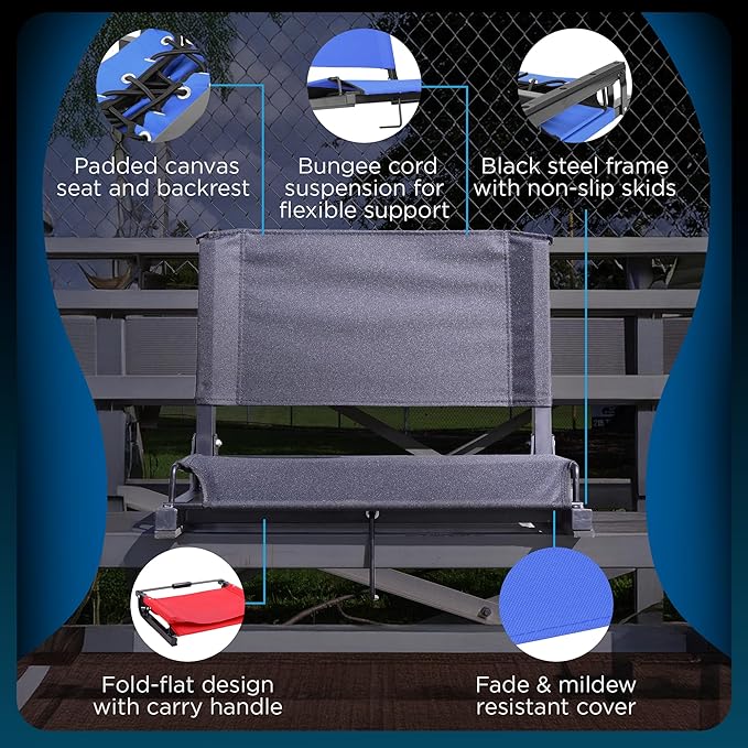 Sports Unlimited - Bleacher Chairs with Back and Cushion - Stadium Seats with Back Support Wide and Regular, Stadium Chair