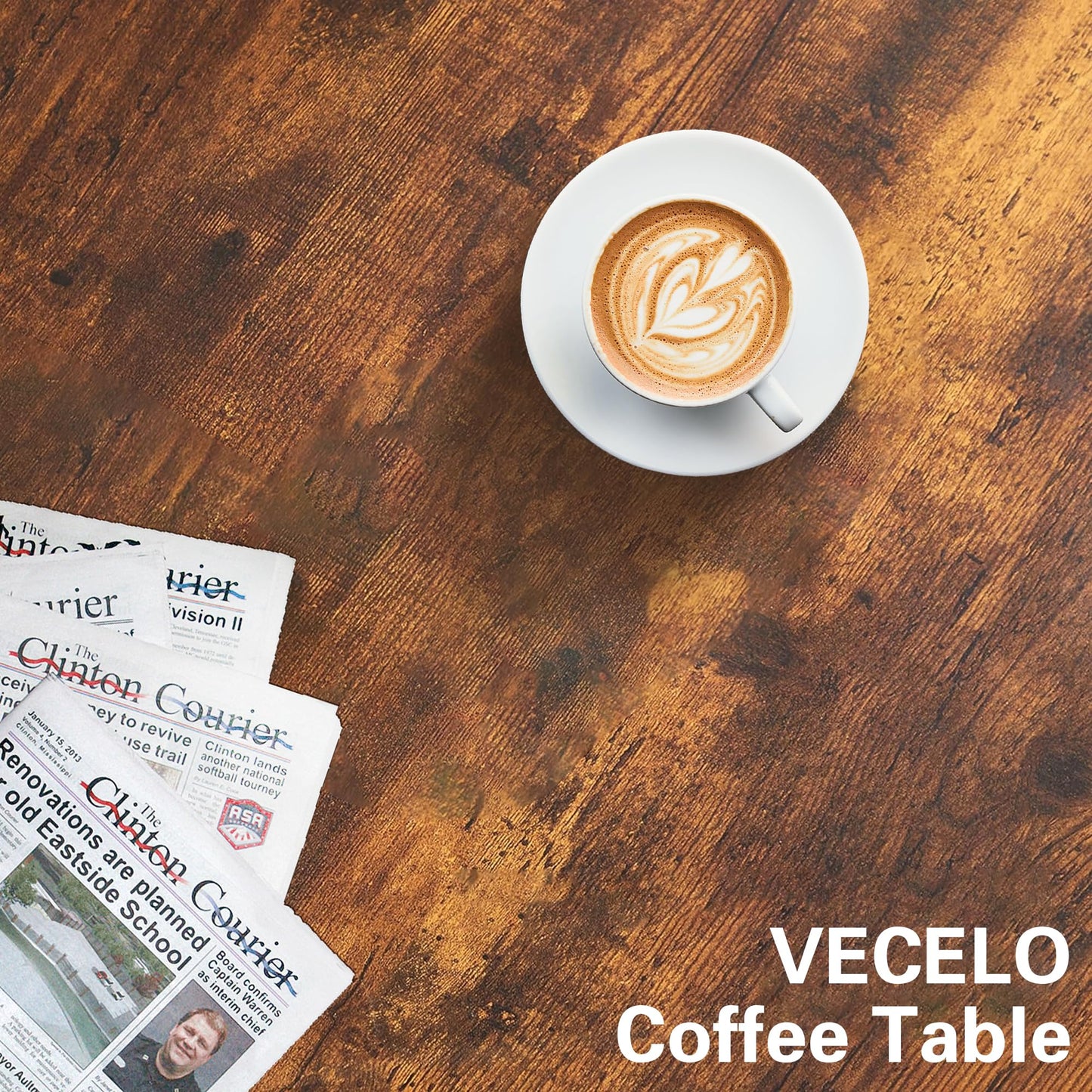 VECELO Coffee Table, Adjustable Coffee Table Set of 2 with End Table for Living Room, Nesting Table with USB Ports and Wheels, Modern & Industrial for Bedroom，Apartment, 31.5" and 20"，Rustic Brown