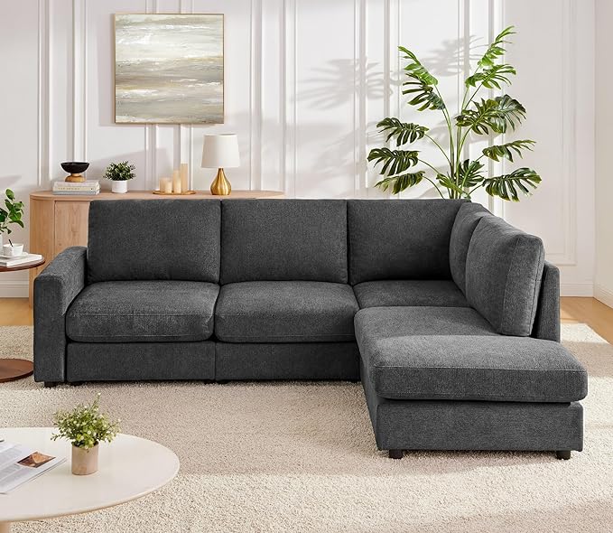 Mofolit 100“ L Shaped Couch with Reversible Chaise Sectional Sofa Corner Couches for Living Room,Apartment and Compact Spaces (Grey)