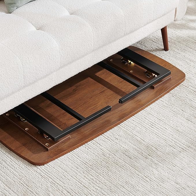 Pine Flicker Wood Folding Coffee Table, Mid-Century Modern Design, 2-Tier, L41*W19*H15 inch, for Living Room, Walnut Finish Wood Top and Black Metal Frame