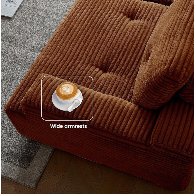 110" L-Shaped Modular Sectional Sofa with Convertible Ottoman, Cloud Boneless Sectional Couch with Deep Seat for Living Room Bedroom, Cloud Corduroy, No Assembly,Brown