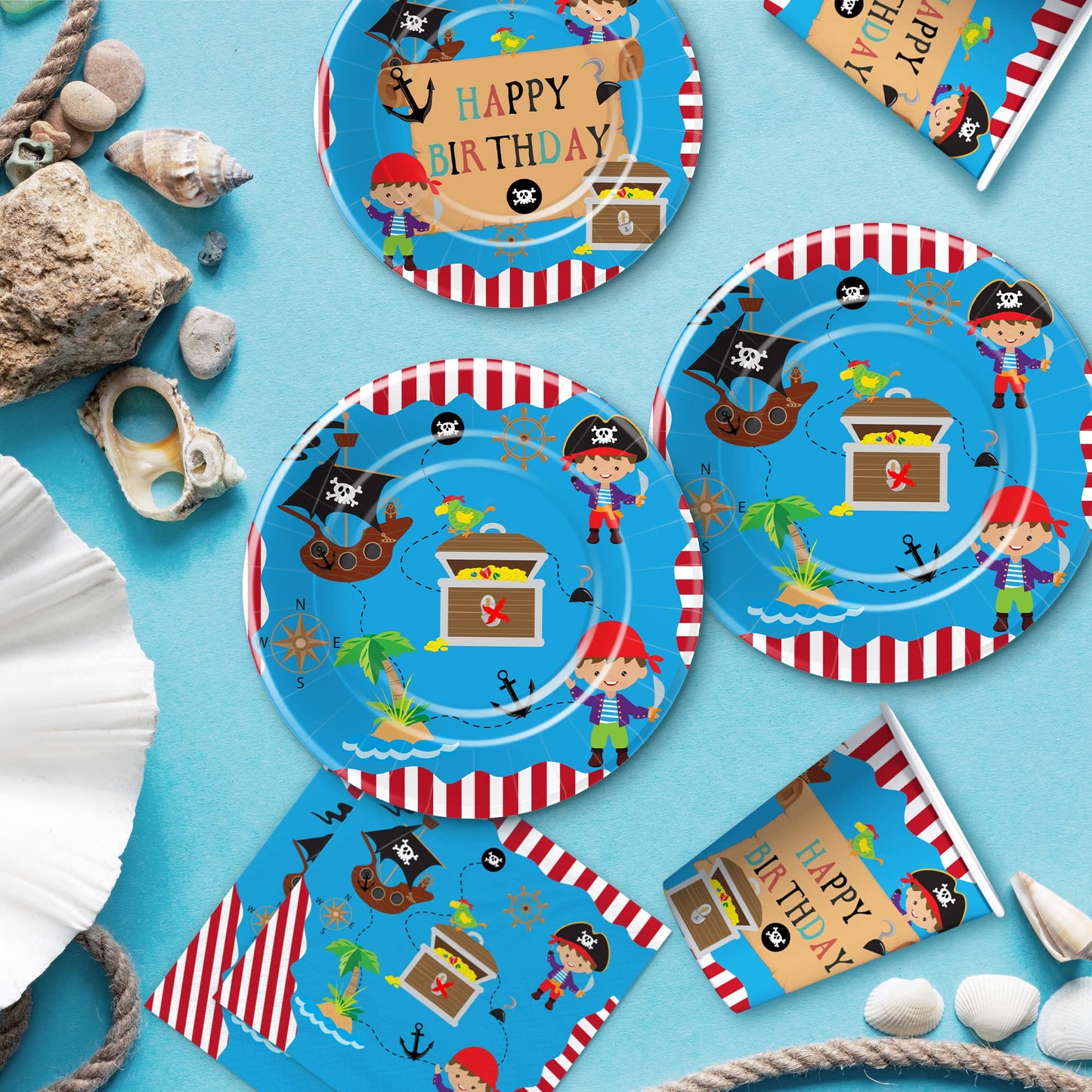 APOWBLS Pirate Birthday Party Supplies - Pirate Party Decorations Tableware For Kids, Pirate Plate, Napkin, Tablecloth, Fork, Pirate Birthday Plates And Napkins Party Decorations Dinnerware | Serve 24