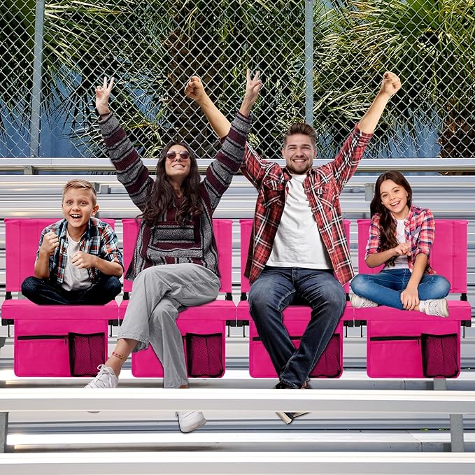 Halituny Stadium Seat for Bleachers with Back Support, Portable Bleacher Seat with Wide Comfy Padded Cushion, Metal Hook, Folding Stadium Chair with Shoulder Strap, Carry Handle, Cup Holder
