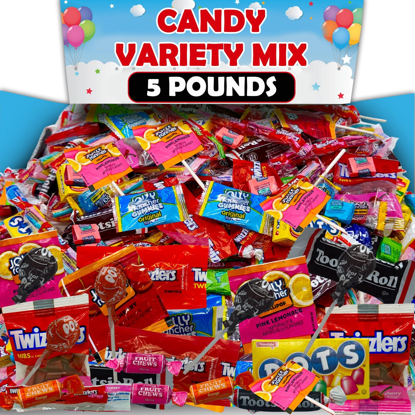 Bulk Candy Variety Pack, 5 Lbs Birthday Pinata Party Mix, Assorted Individually Wrapped Candy for Pinata Stuffers, Parade Throws, Kids Goodie Bags and Parties