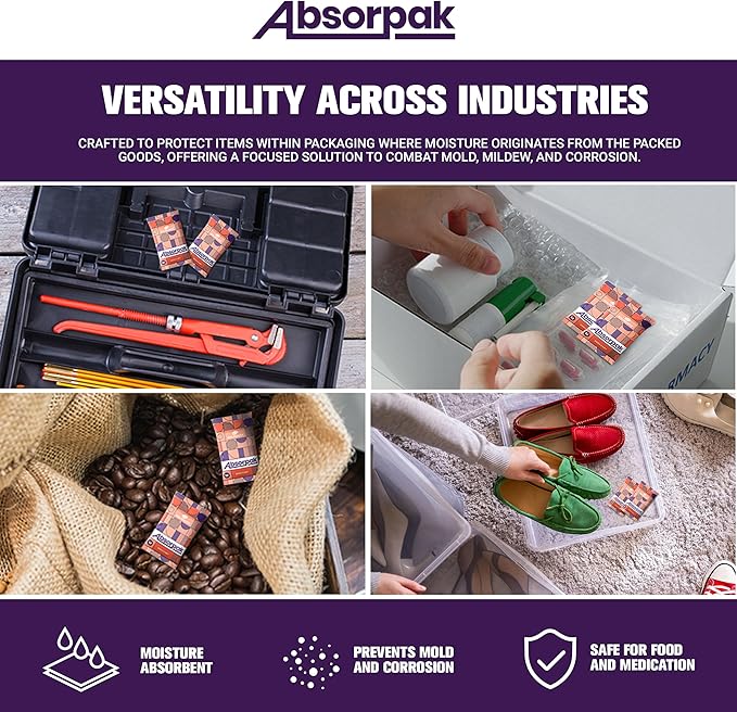 Absorpak Desiccant Packs for Storage - Silica Gel Packets Moisture Control - 500 pcs Small (2g each) - Silica Packets for Shoes, Clothes, Electronics, Moisture Absorbers for Food Pantries & Households