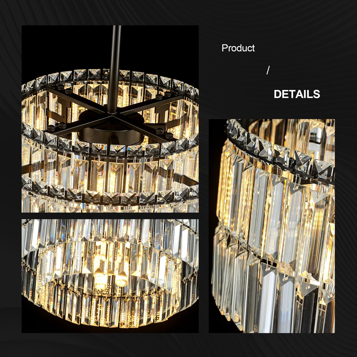 lighceac Modern 17.6“ Black Crystal Chandelier Ceiling Light Fixtures for Dining Room Luxury Glam 8-Light Crystal Chandeliers Lighting for Bedroom Entryway Hallway Living Room Kitchen Island Foyer