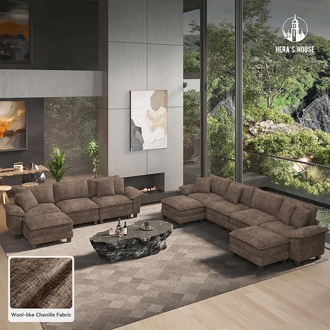 HERA'S HOUSE 88" Modular Sectional Sofa, Loveseat Couches for Living Room, Comfy Cloud Couch 2-Seater Deep Seat Sofa with Throw Pillow, Chenille Taupe