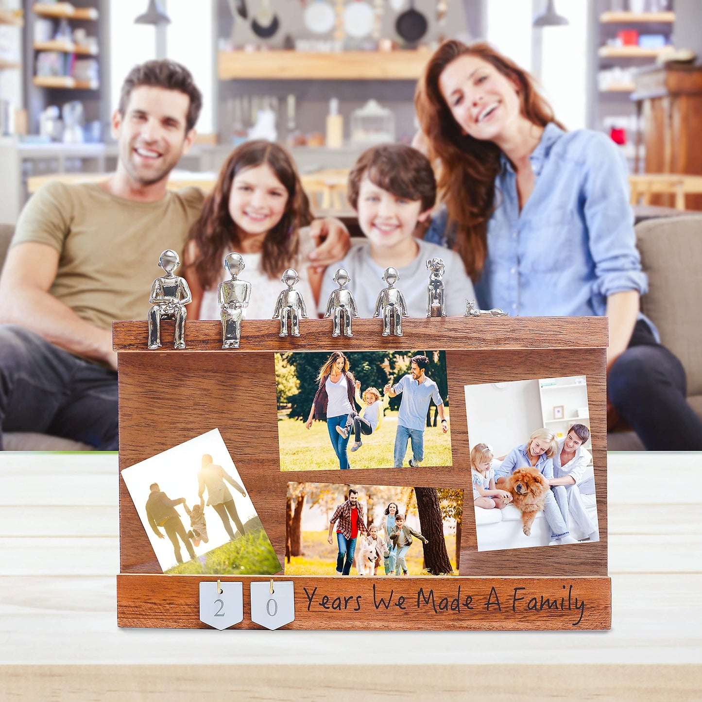 EVA murmure Personalized Romantic Wedding and Anniversary Keepsake Box with Family Statue - Wooden Memory Picture Box for Cherished Keepsakes and Ticket Storage - Elegant Couple Gift