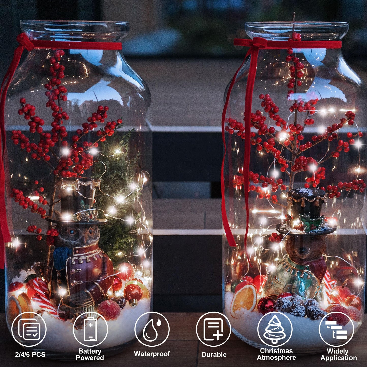 4 Pack Christmas Fairy Lights Battery Operated 16.4Ft 50 LEDs Silver Copper Wire Twinkle Lights with 2 Lighting Modes for Indoor Outdoor Wedding Holiday Yard Decorations (Warm White)